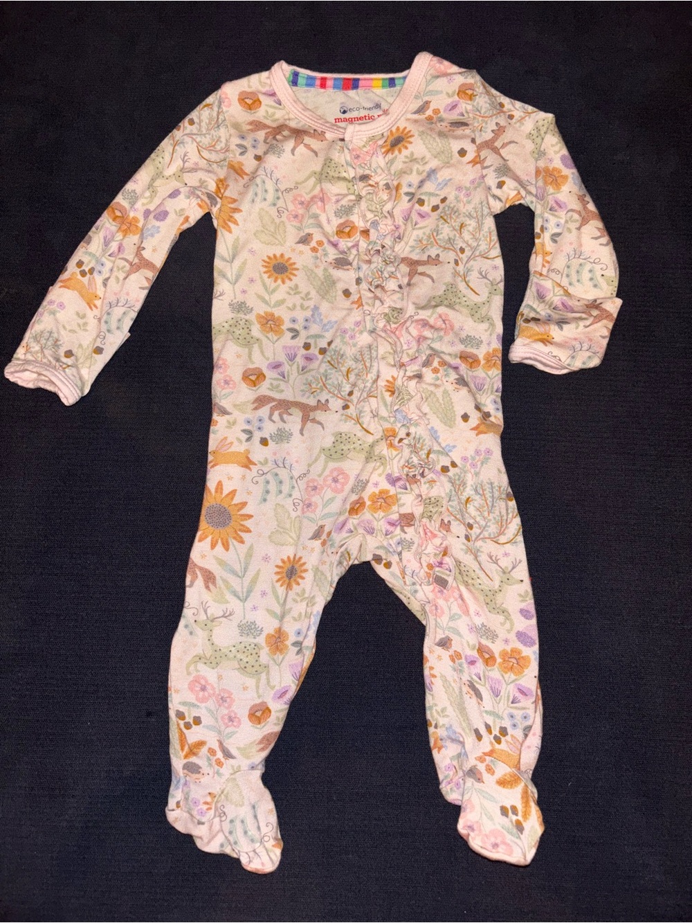 Magnetic Me Pink Floral & Woodland Animal Ruffle Footed One-Piece